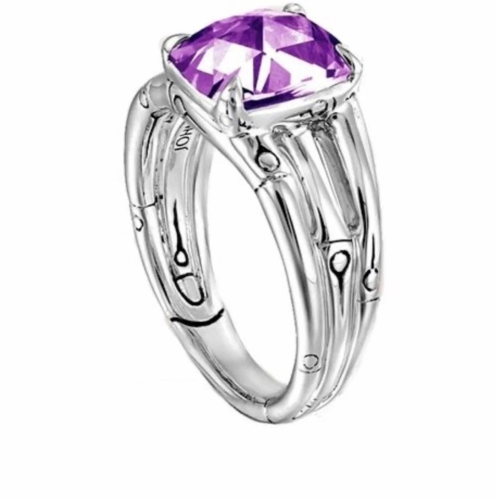 John Hardy Batu Bamboo Sterling Silver Amethyst Ring Size 7 - Picture 3 of 7